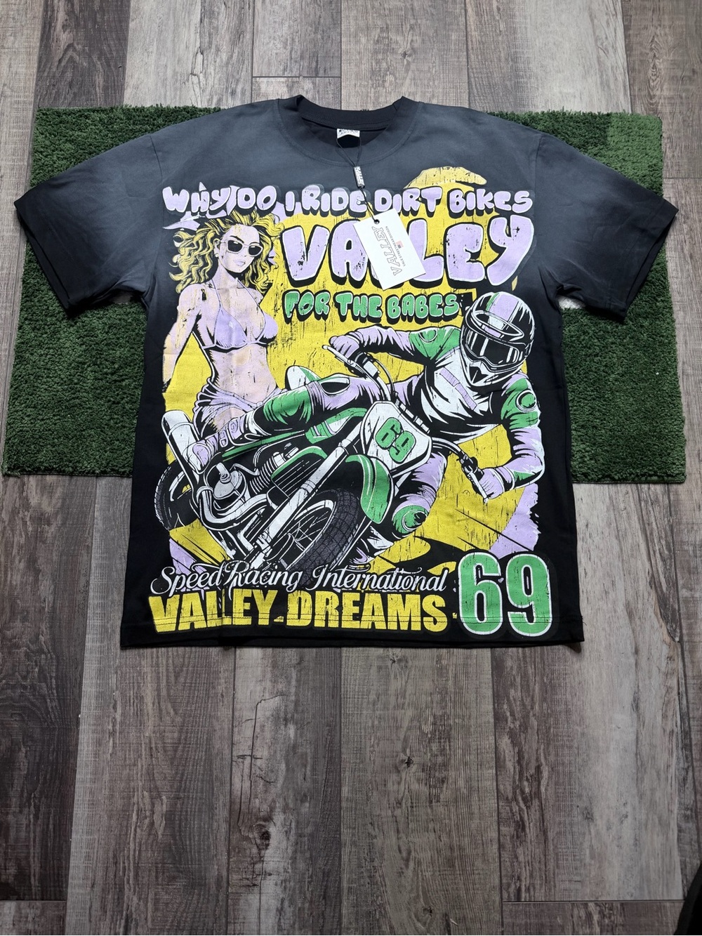 Graphic Vale Tee - Black with Green & Purple